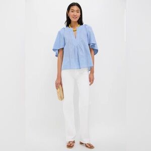 NWT Pomander Place Tuckernuck Chambray Finley Flutter Sleeve Top, Light Blue XS